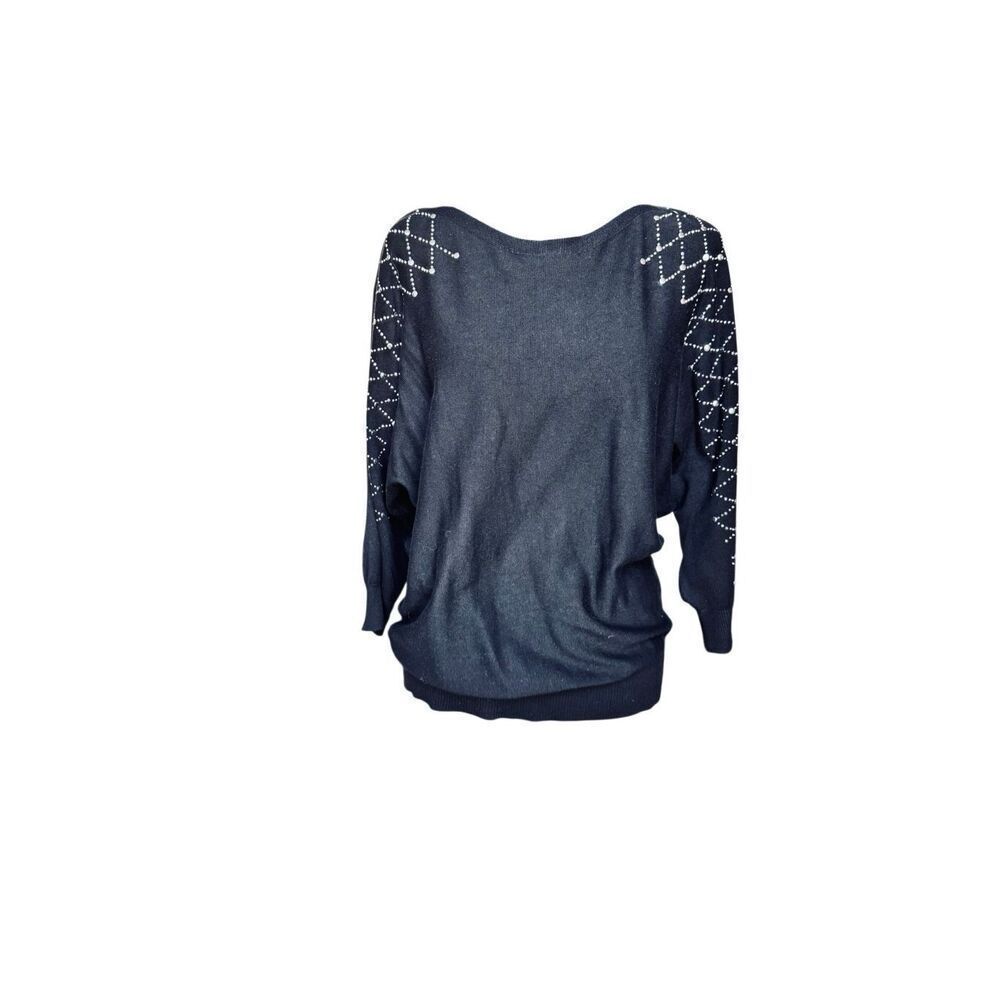 89th + Madison Black Lightweight Sweater L Studded Sleeve Dolman Knit